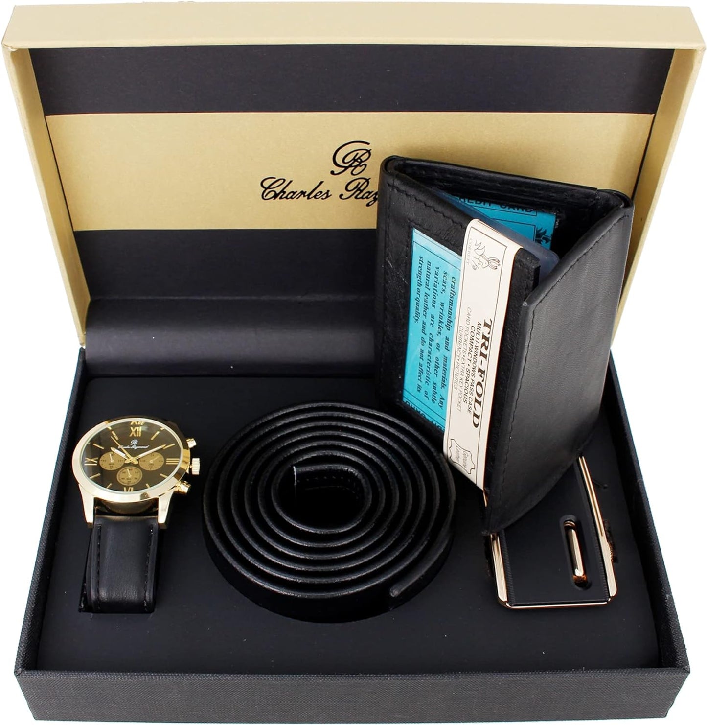 Classic Watch, Wallet and Belt Set(Gold Black)