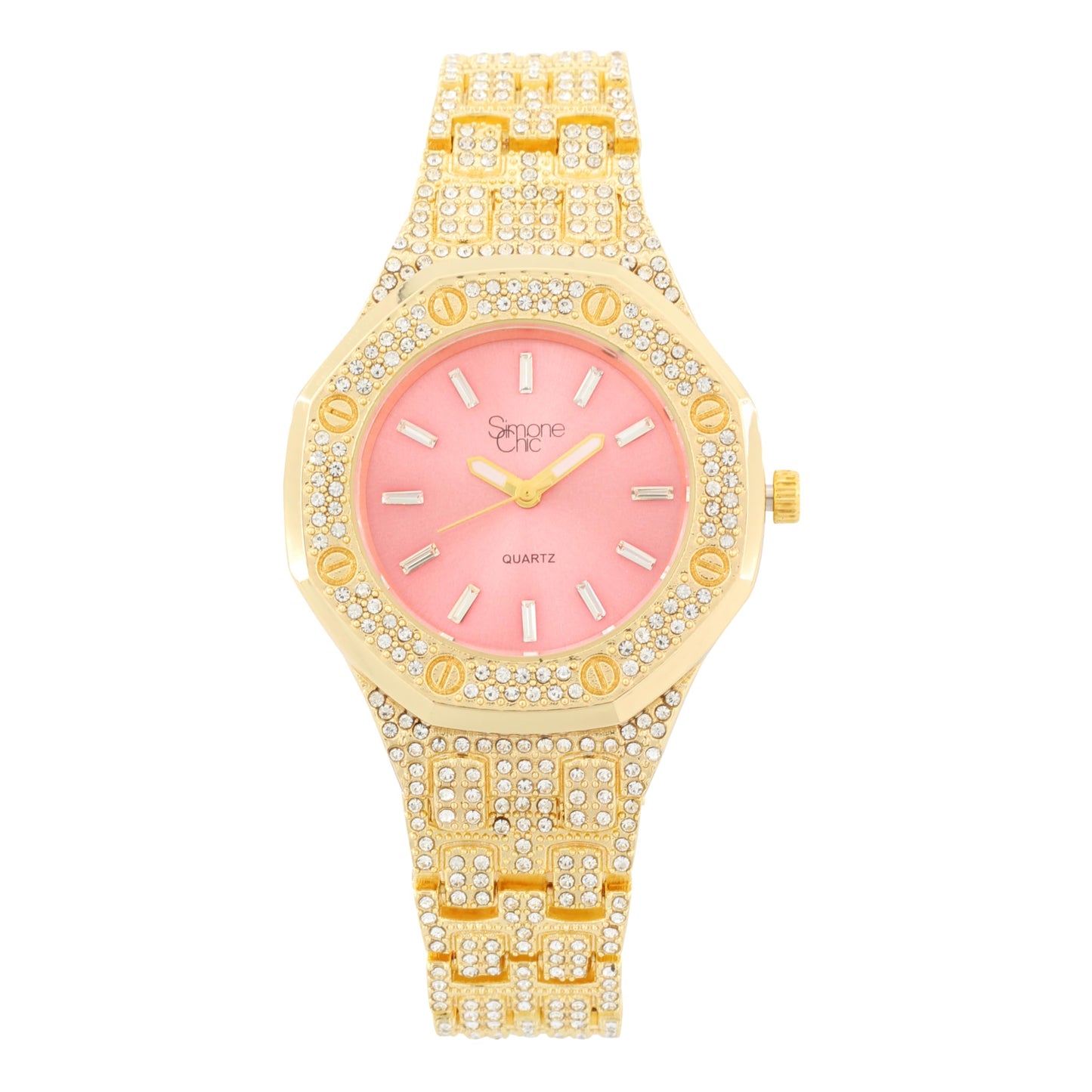 ST10528 Single Men's Iced Out Hip Hop Watch with Sunray Dial & Rhinestone Bezel Adjustable Links Japan Movement