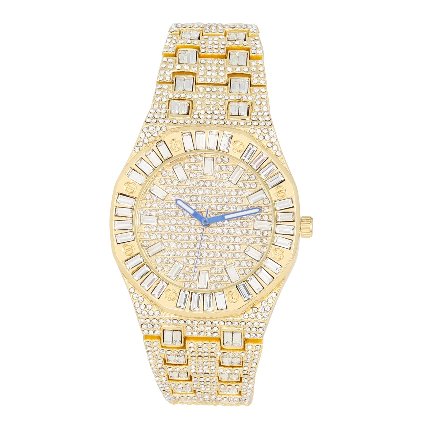 ST10528 Single Men's Iced Out Hip Hop Watch with Sunray Dial & Rhinestone Bezel Adjustable Links Japan Movement