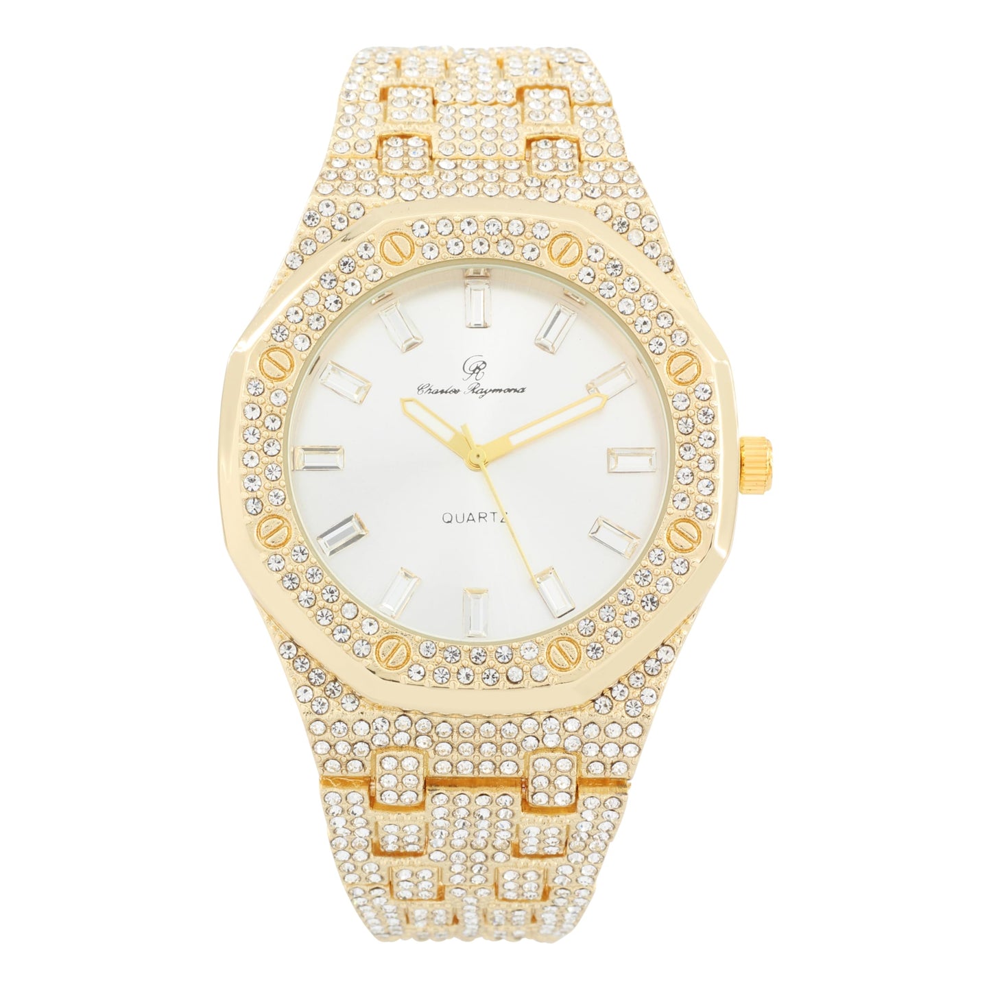 ST10528 Single Men's Iced Out Hip Hop Watch with Sunray Dial & Rhinestone Bezel Adjustable Links Japan Movement