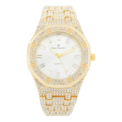 ST10528 Single Men's Iced Out Hip Hop Watch with Sunray Dial & Rhinestone Bezel Adjustable Links Japan Movement