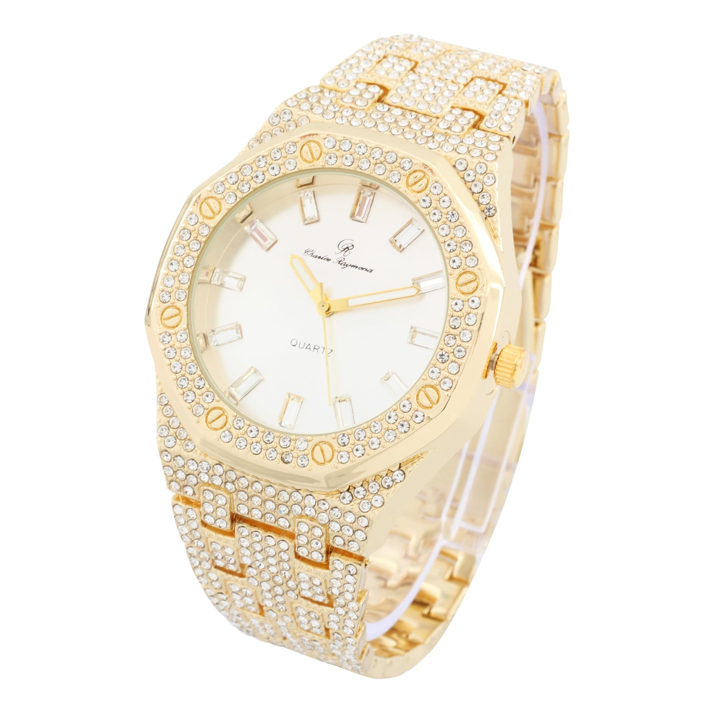 ST10528 Single Men's Iced Out Hip Hop Watch with Sunray Dial & Rhinestone Bezel Adjustable Links Japan Movement