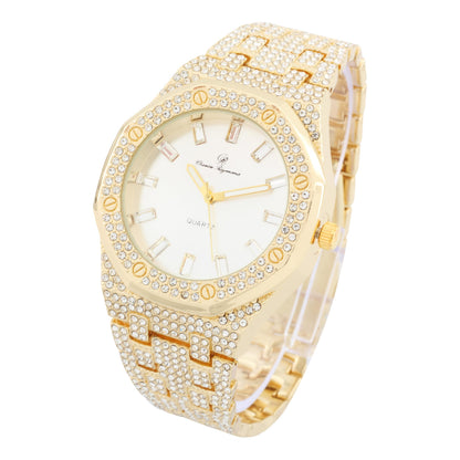 ST10528 Single Men's Iced Out Hip Hop Watch with Sunray Dial & Rhinestone Bezel Adjustable Links Japan Movement