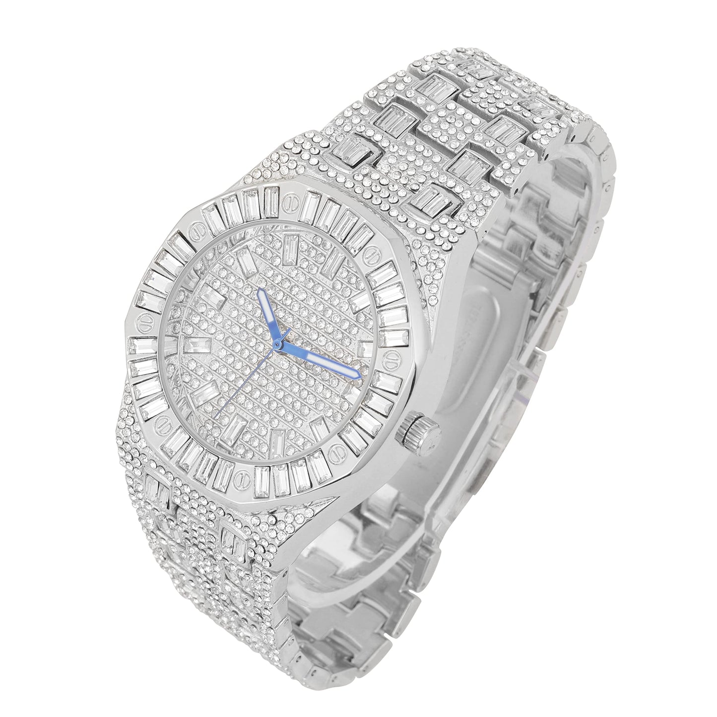 ST10528 Single Men's Iced Out Hip Hop Watch with Sunray Dial & Rhinestone Bezel Adjustable Links Japan Movement