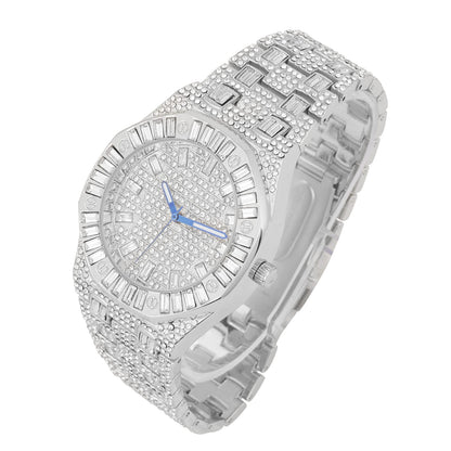 ST10528 Single Men's Iced Out Hip Hop Watch with Sunray Dial & Rhinestone Bezel Adjustable Links Japan Movement