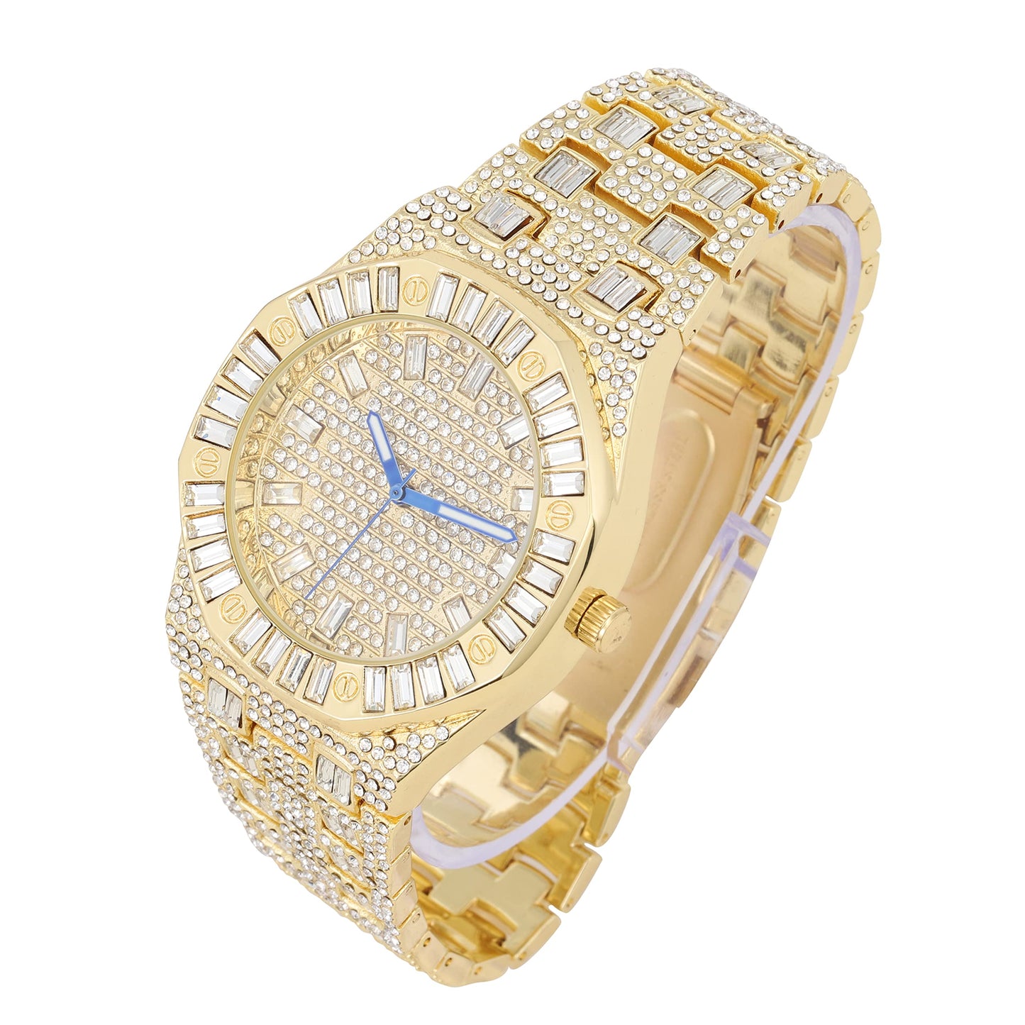 ST10528 Single Men's Iced Out Hip Hop Watch with Sunray Dial & Rhinestone Bezel Adjustable Links Japan Movement