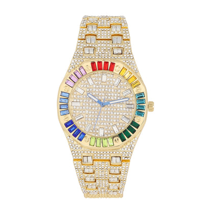 ST10528 Single Men's Iced Out Hip Hop Watch with Sunray Dial & Rhinestone Bezel Adjustable Links Japan Movement