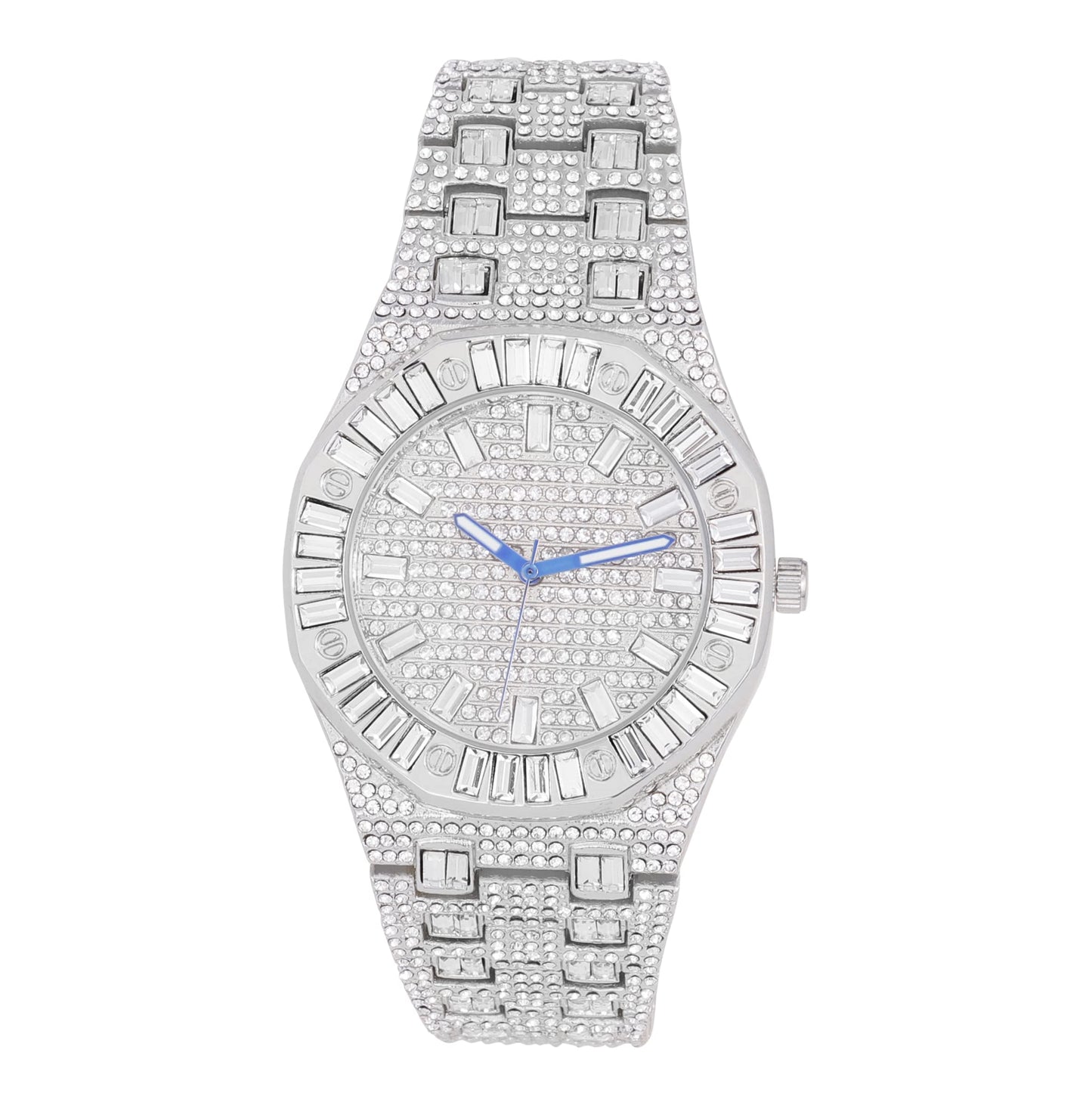 ST10528 Single Men's Iced Out Hip Hop Watch with Sunray Dial & Rhinestone Bezel Adjustable Links Japan Movement