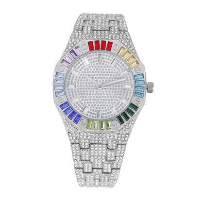 ST10528 Single Men's Iced Out Hip Hop Watch with Sunray Dial & Rhinestone Bezel Adjustable Links Japan Movement
