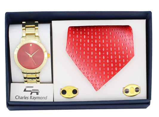 9254 Men's watch and tie set(Gold Red - Red)