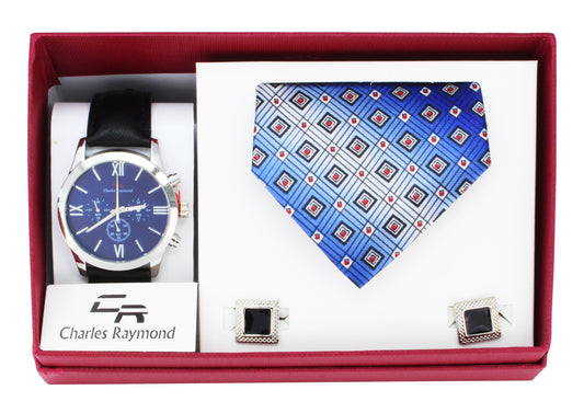 9254 Men's watch and tie set(Silver Blue - Blue)