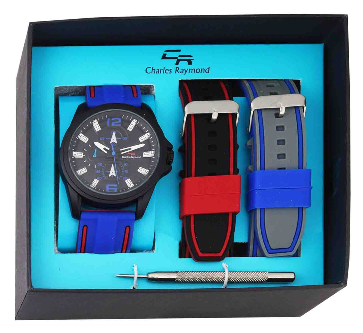 9711 Sports Watch and 2 Changeable Bands(Blue-Black/Grey)