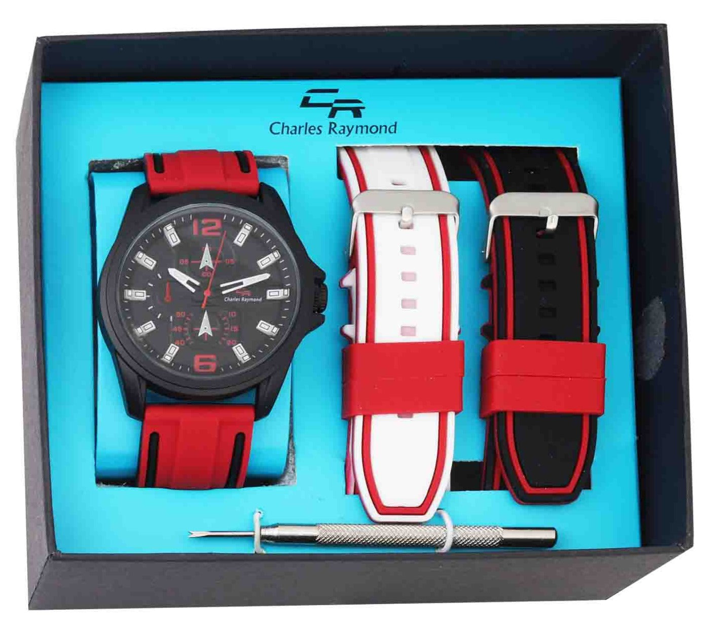 9711 Sports Watch and 2 Changeable Bands(Red-White/Black)