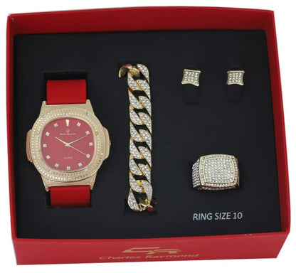 GJM-13 Iced Out Watch, Cuban Bracelet, Iced Out Ring and Earrings Set