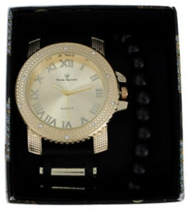GJM Iced Out Bullet Band Watch and Beaded Bracelet