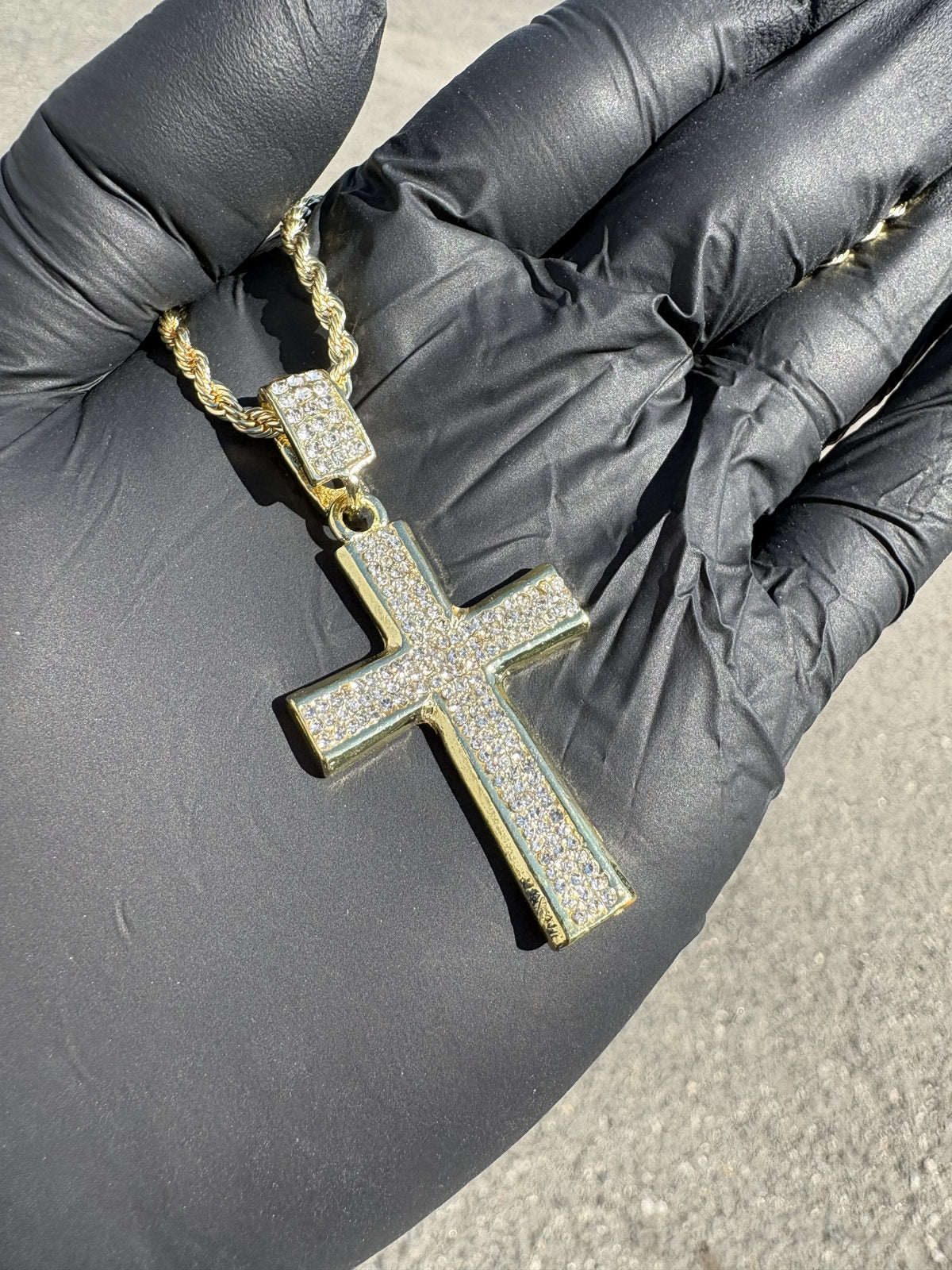 Gold Iced-Out Cross Pendant Necklace