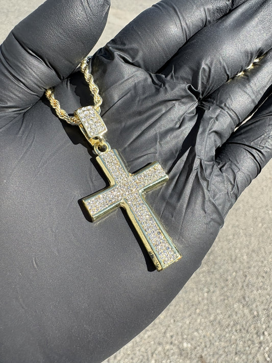 Gold Iced-Out Cross Pendant Necklace