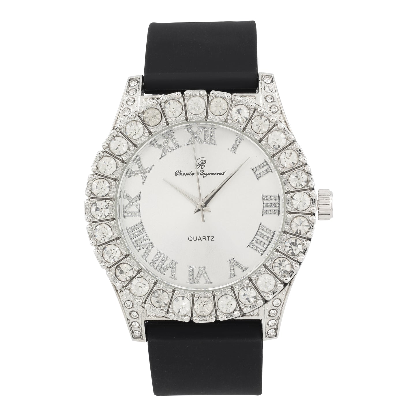 Men's Iced Out Silicone Band Wrist Watch ST10357