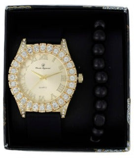 ST10357 Iced Out Silicon Band Watch and Beaded Bracelet Set