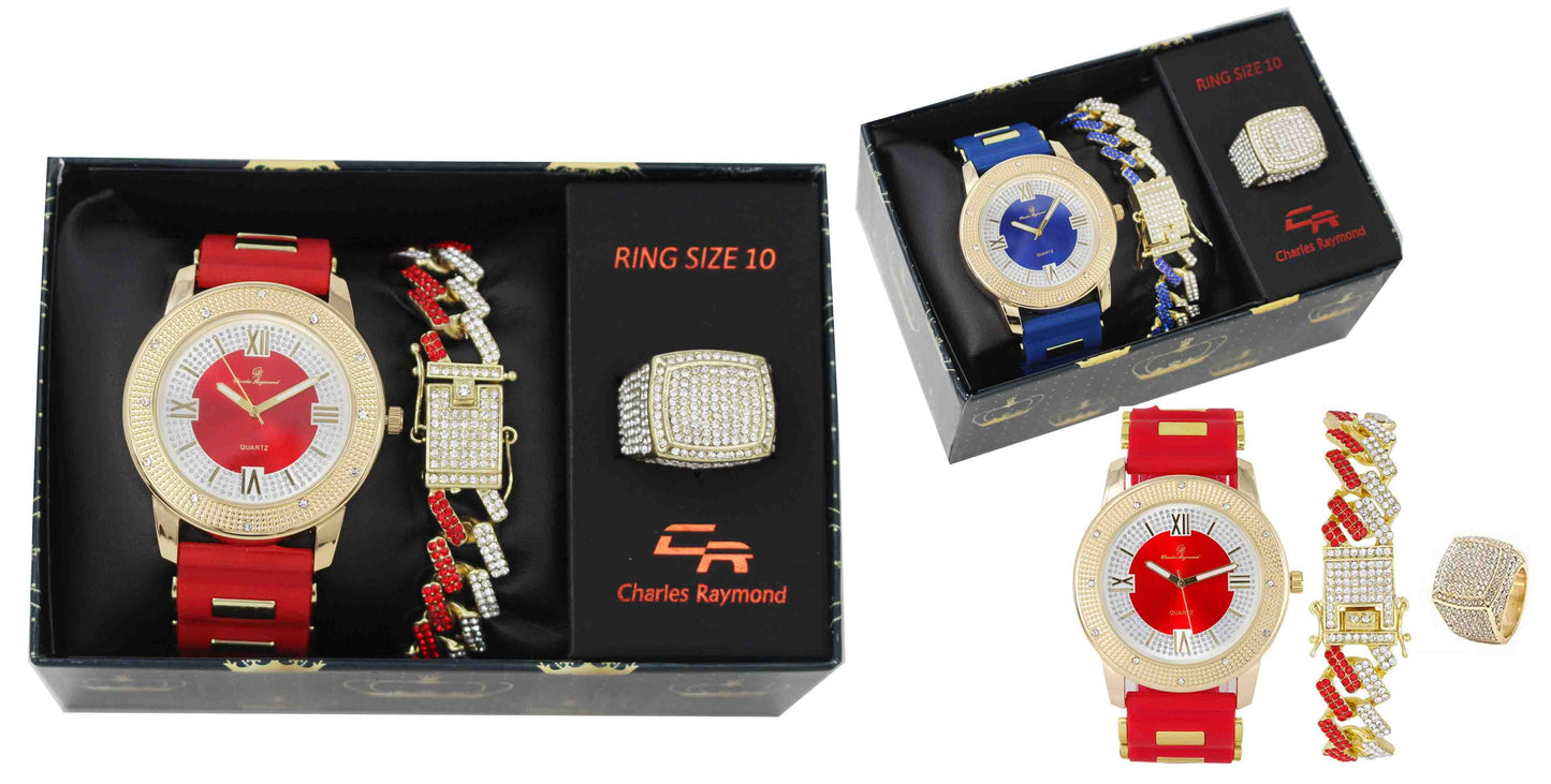 ST10392A ZBR Iced Out Bullet Band Watch, ZZ Bracelet and Ring