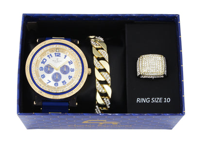 ST10411 Bling Iced Out Watch, Cuban Bracelet and Iced Out Ring