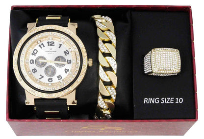 ST10411 Bling Iced Out Watch, Cuban Bracelet and Iced Out Ring