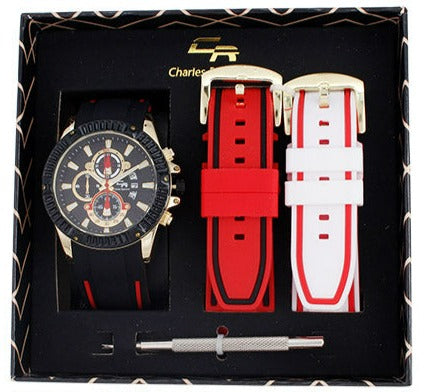 ST10427 Sport Watch and 2 Changeable Bands(Black-Red/White)