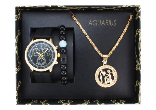 ST10449 Watch, Bracelet and Zodiac Necklace Set(Aquarius)
