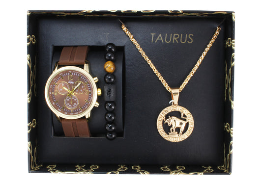 ST10449 Watch, Bracelet and Zodiac Necklace Set(Taurus)