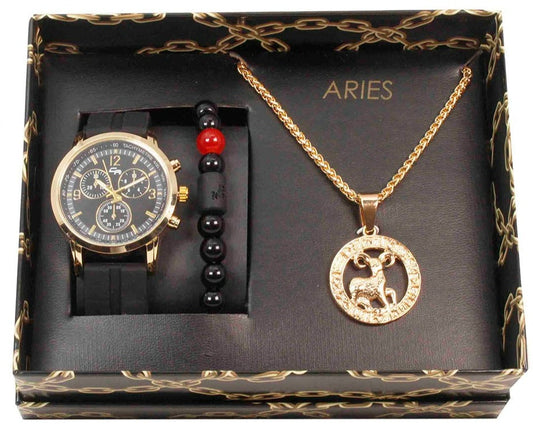 ST10449 Watch, Bracelet and Zodiac Necklace Set(Aries)