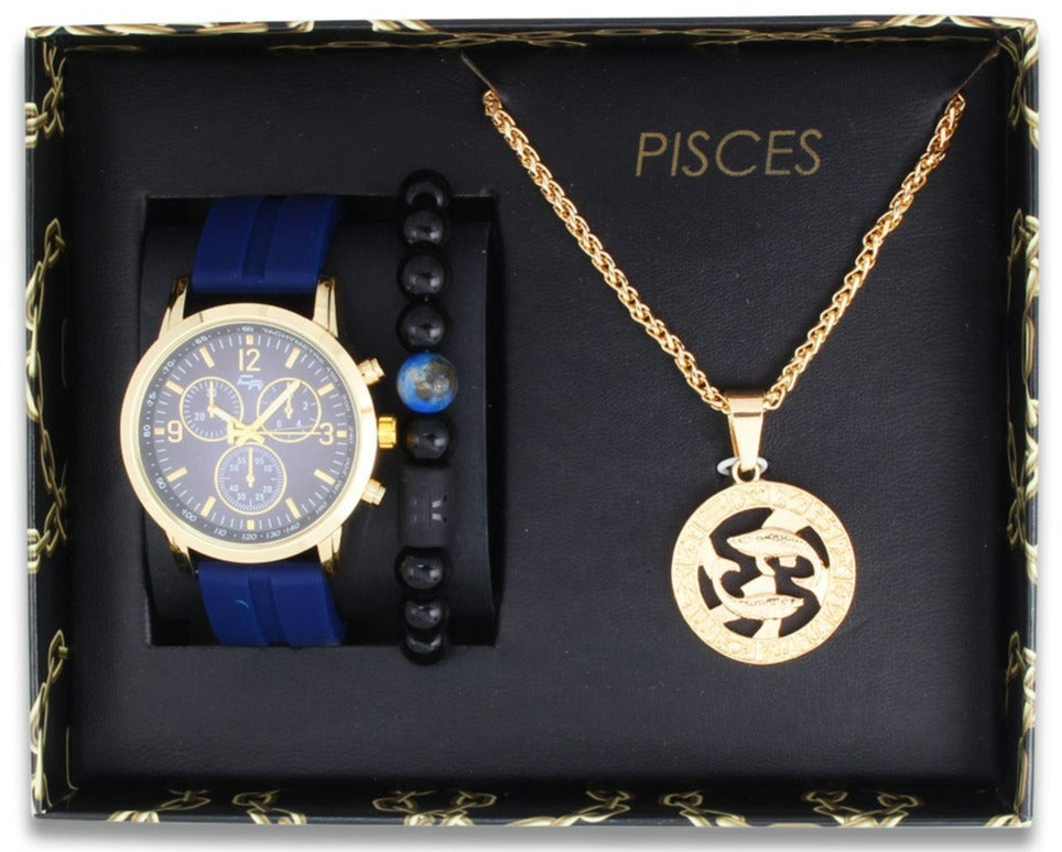 ST10449 Watch, Bracelet and Zodiac Necklace Set(Pisces)