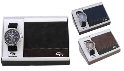 ST10465 Silicon Black Band Watch and Brown Wallet Set