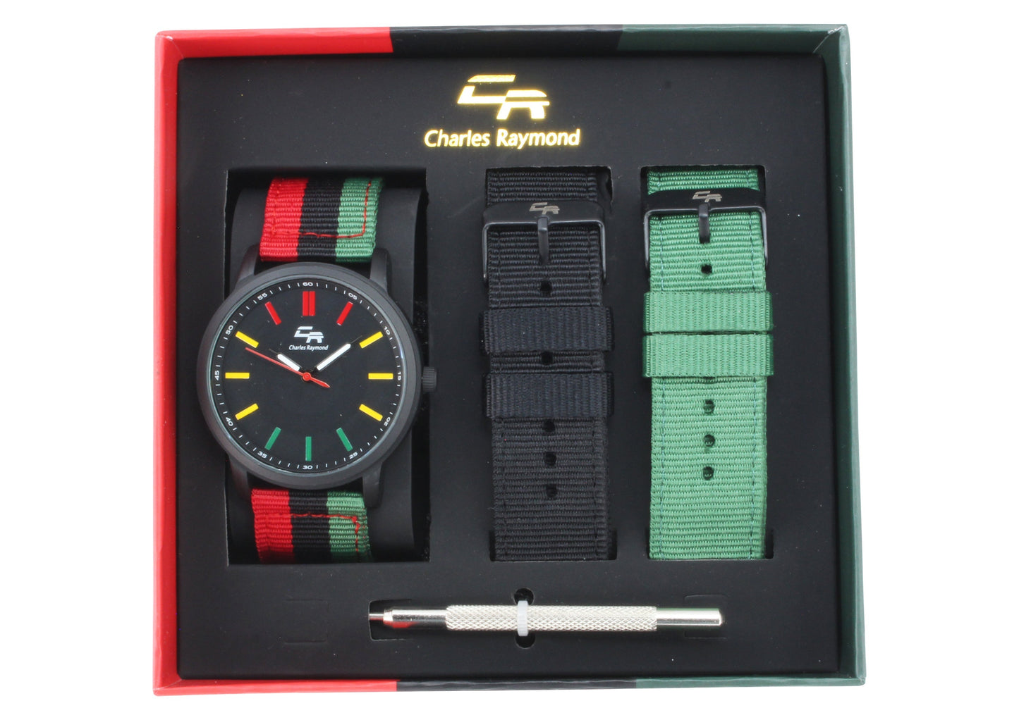 ST10468 Sport Nylon Watch with 2 Changeable Bands(Multi-Black/Green)