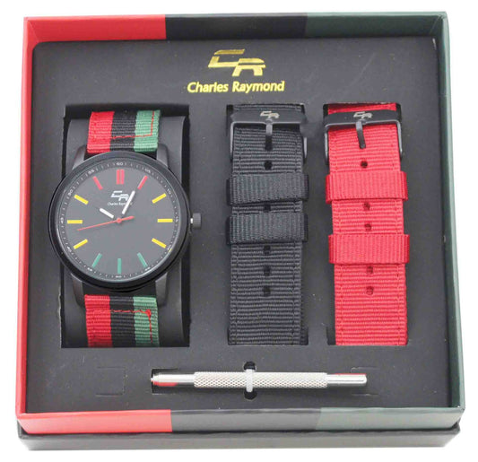 ST10468 Sport Nylon Watch with 2 Changeable Bands(Multi-Black/Red)