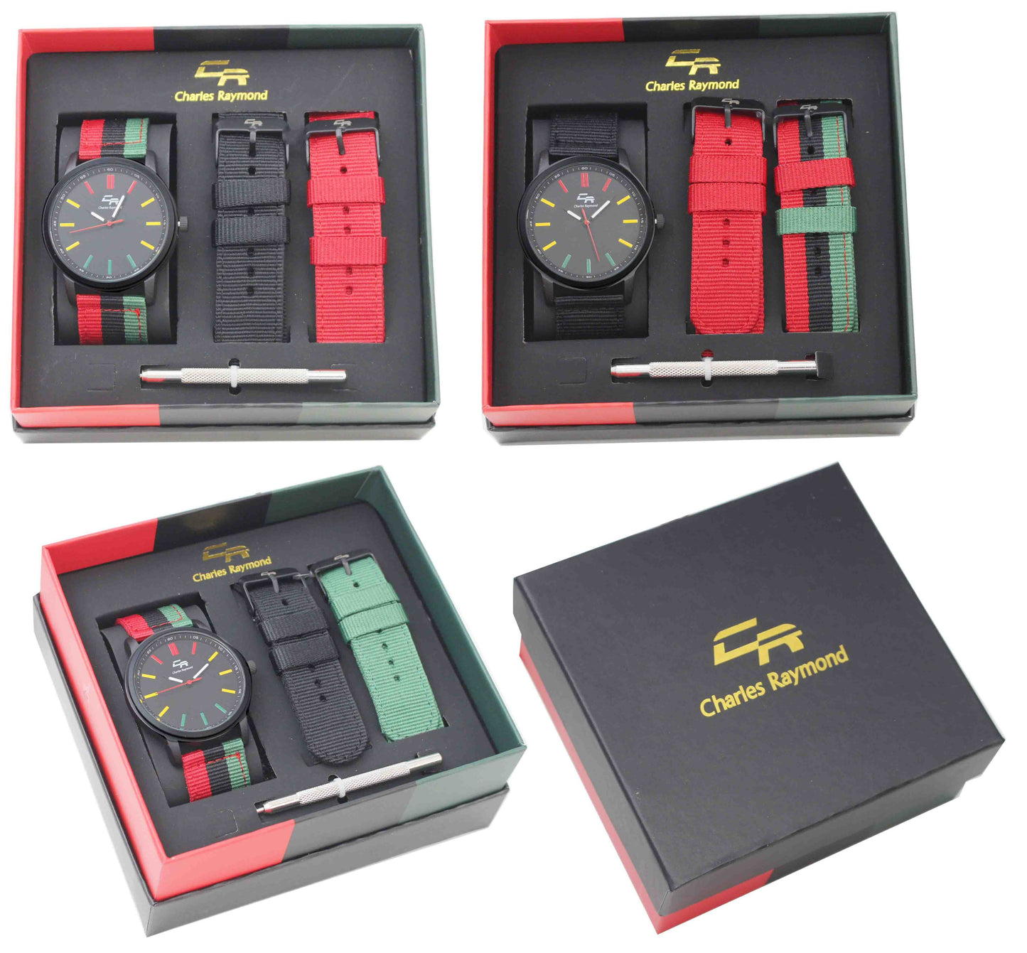 ST10468 Sport Nylon Watch with 2 Changeable Bands(Multi-Black/Red)