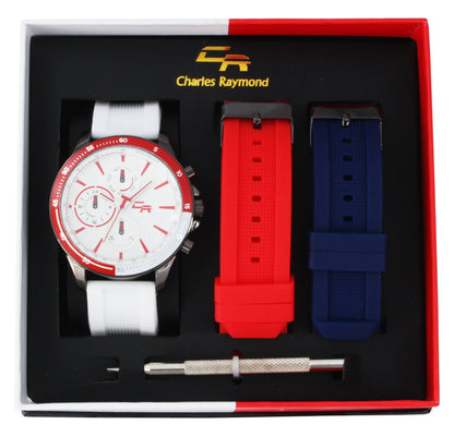 ST10472 Sports Watch with 2 Changeable Bands(White/Red)