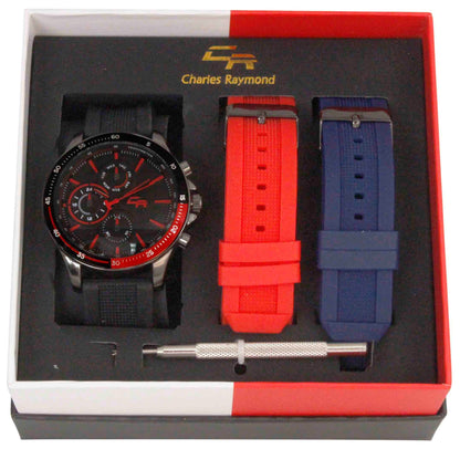 ST10472 Sports Watch with 2 Changeable Bands(Black/Red)