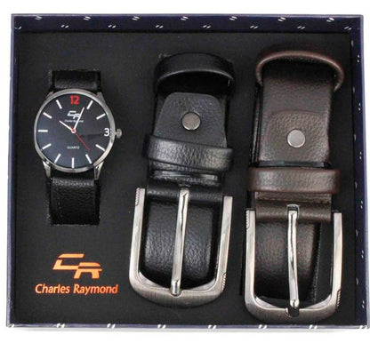 ST10478 Watch with 2 Belt Set(Black and Brown)