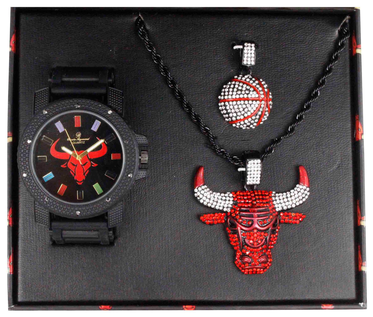 ST10480 Iced Out Watch and 2 Pendant Necklace Set