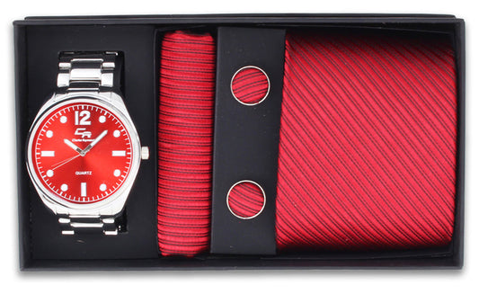 ST10487 Classic watch and tie set(Silver Red - Red)