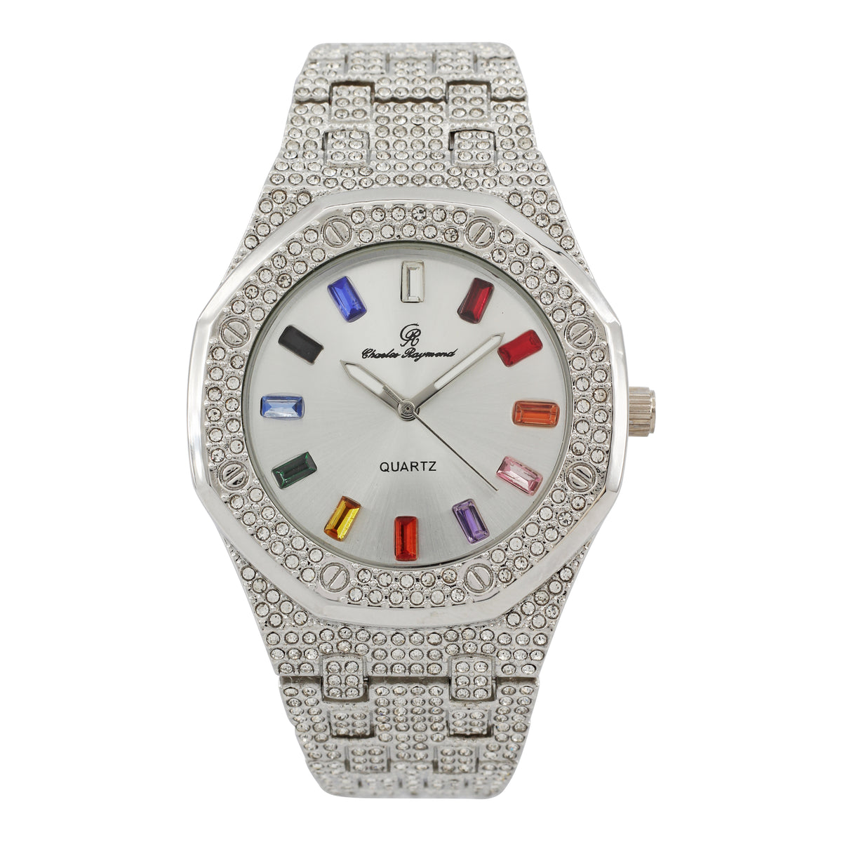ST10528 Single Men's Iced Out Hip Hop Watch with Sunray Dial & Rhinestone Bezel Adjustable Links Japan Movement
