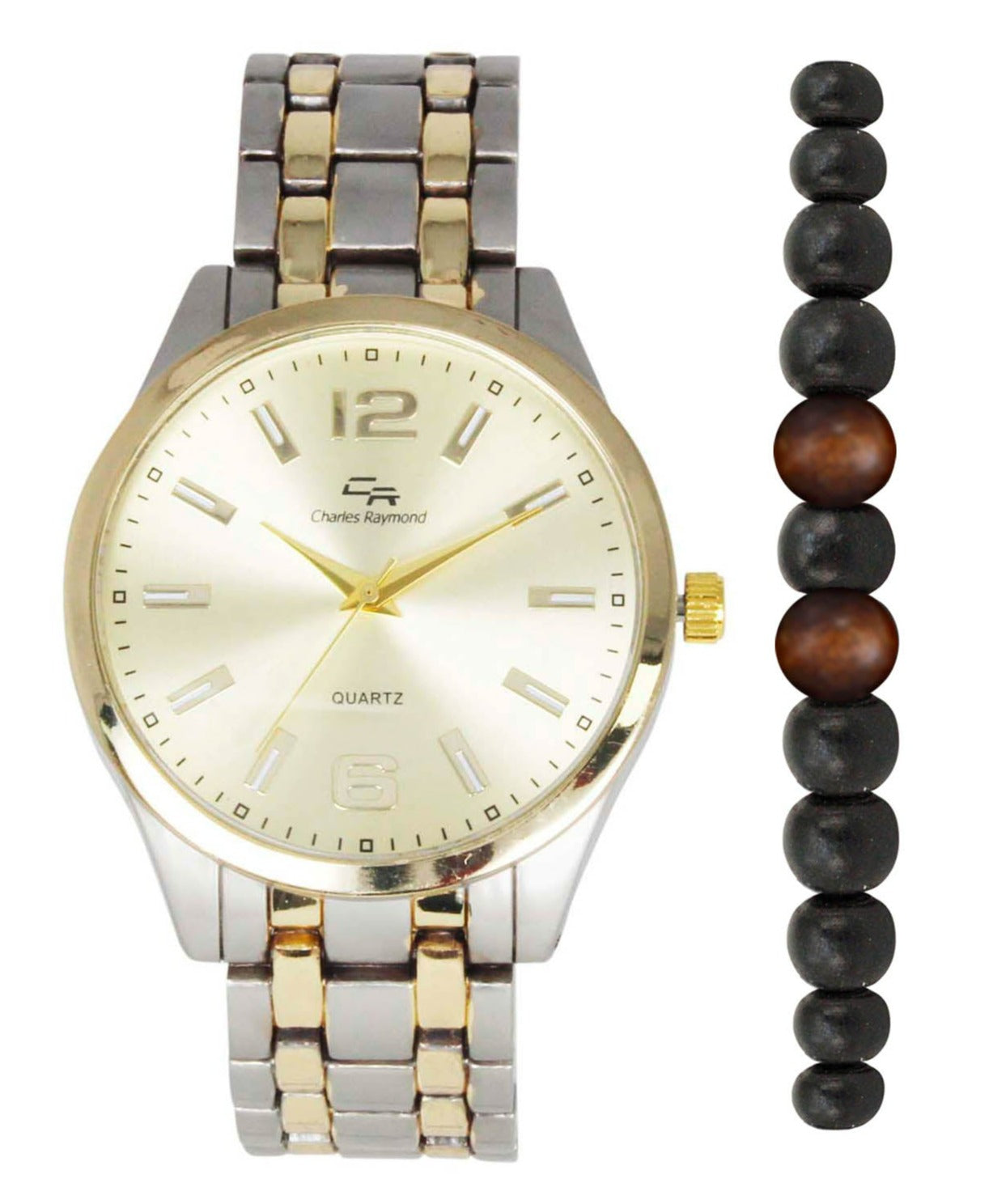 ST10529 Classic Metal Band Watch with Beaded Bracelet