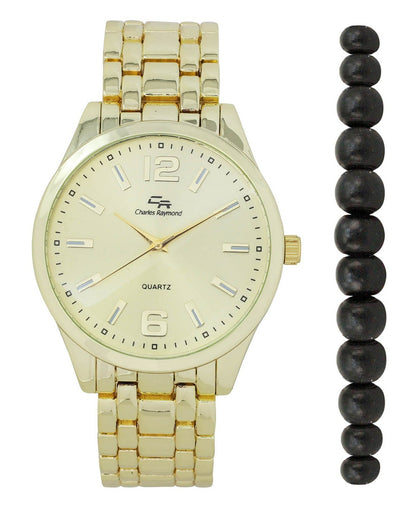 ST10529 Classic Metal Band Watch with Beaded Bracelet