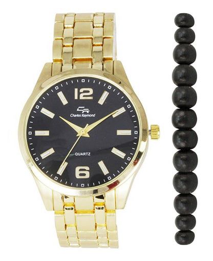 ST10529 Classic Metal Band Watch with Beaded Bracelet
