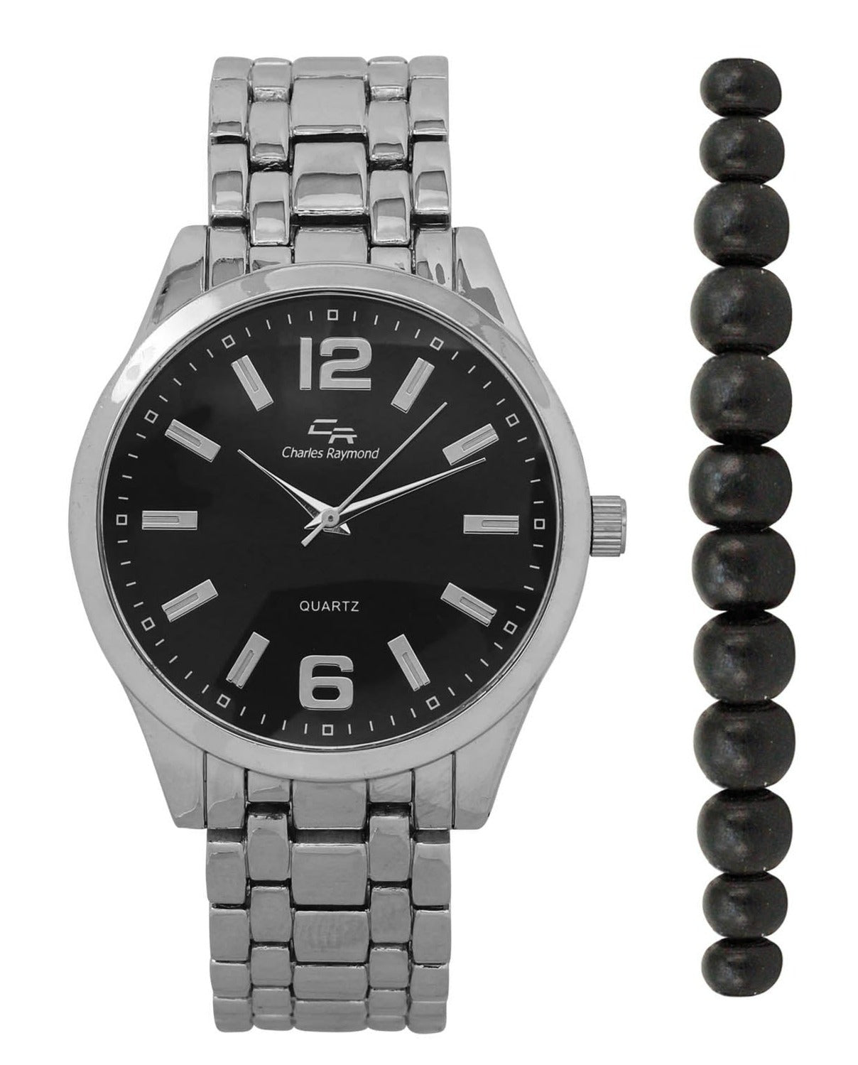 ST10529 Classic Metal Band Watch with Beaded Bracelet