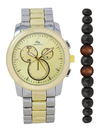 ST10533 Classic Metal Band Watch with Beaded Bracelet