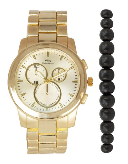 ST10533 Classic Metal Band Watch with Beaded Bracelet