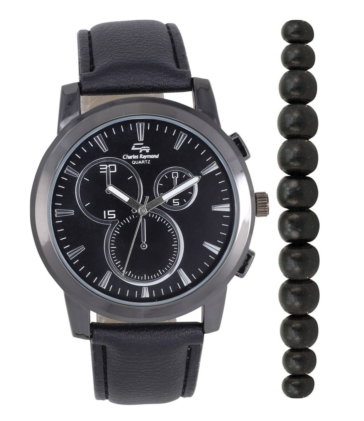 ST10548 Classic Leather Band Watch with Beaded Bracelet