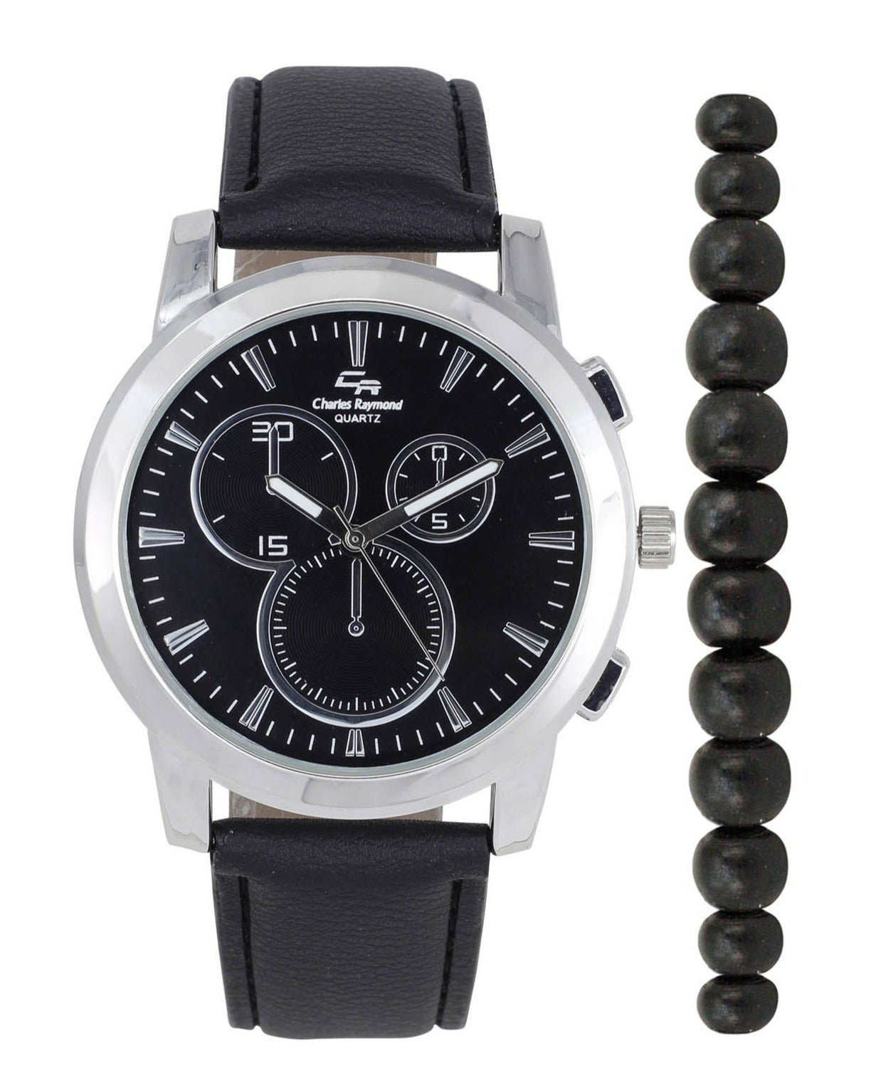 ST10548 Classic Leather Band Watch with Beaded Bracelet