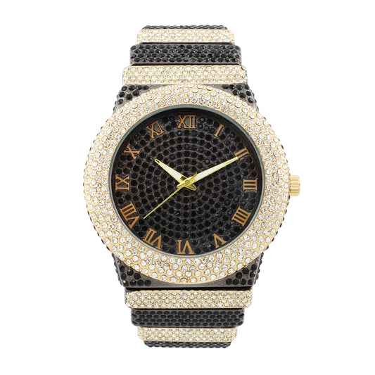 ST10626 Men's Wristwatch with Iced Out Crystal Diamonds Ultra-Luxurious Design Sparkling Dial Roman Numerals Premium Metal Quartz Movement Secure Clasp Watch Luxury Elegant